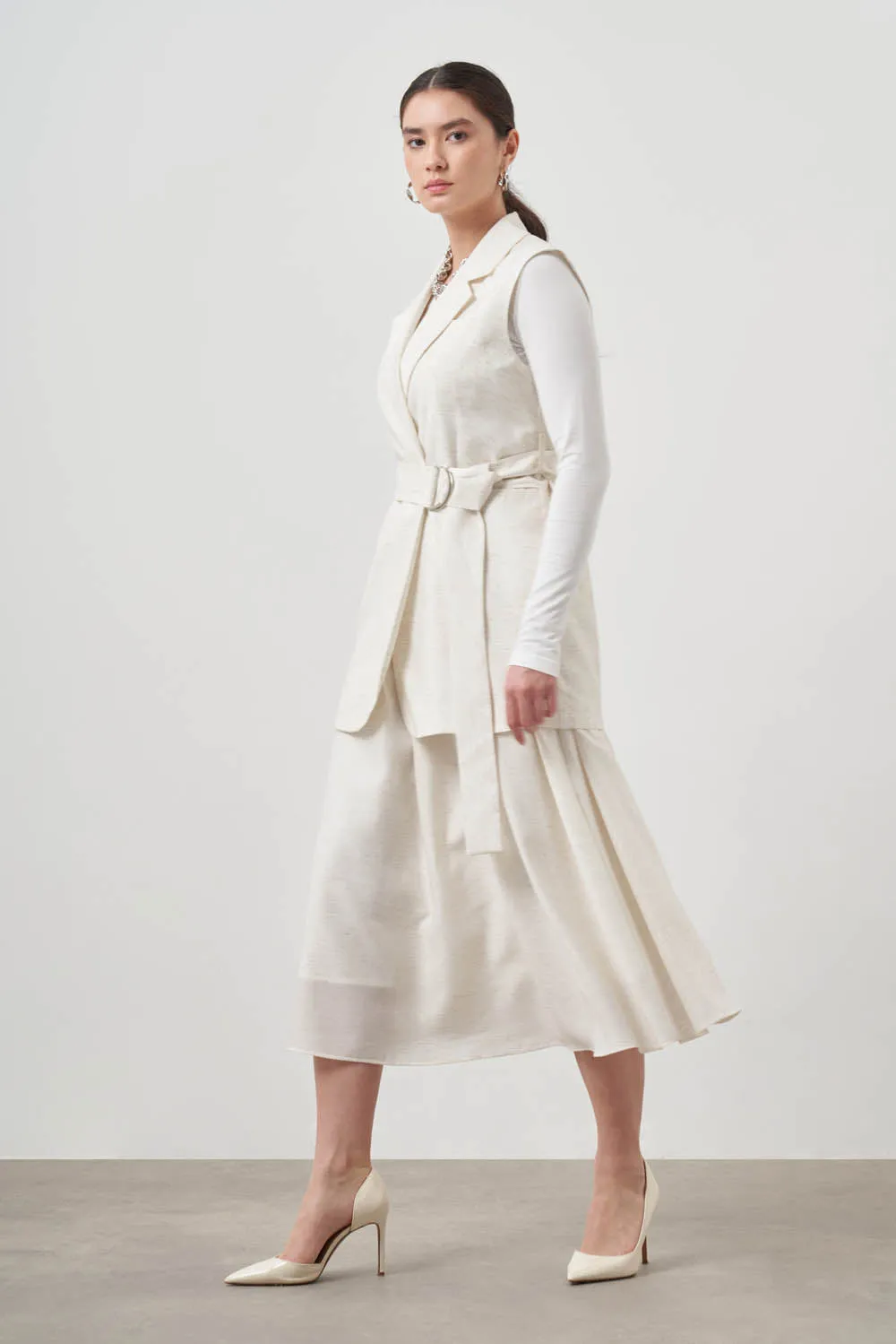 #1 Best Seller: Mizalle Belted Vest Ecru Apparel  Limited Release!