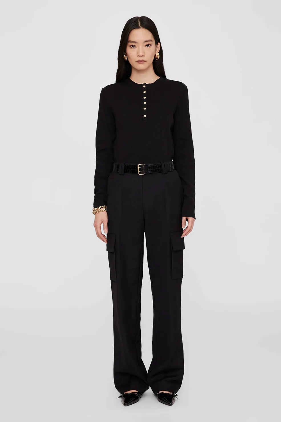 2025 Fashion Trends Alessia Long Sleeve Tee - Black -ANINE BING