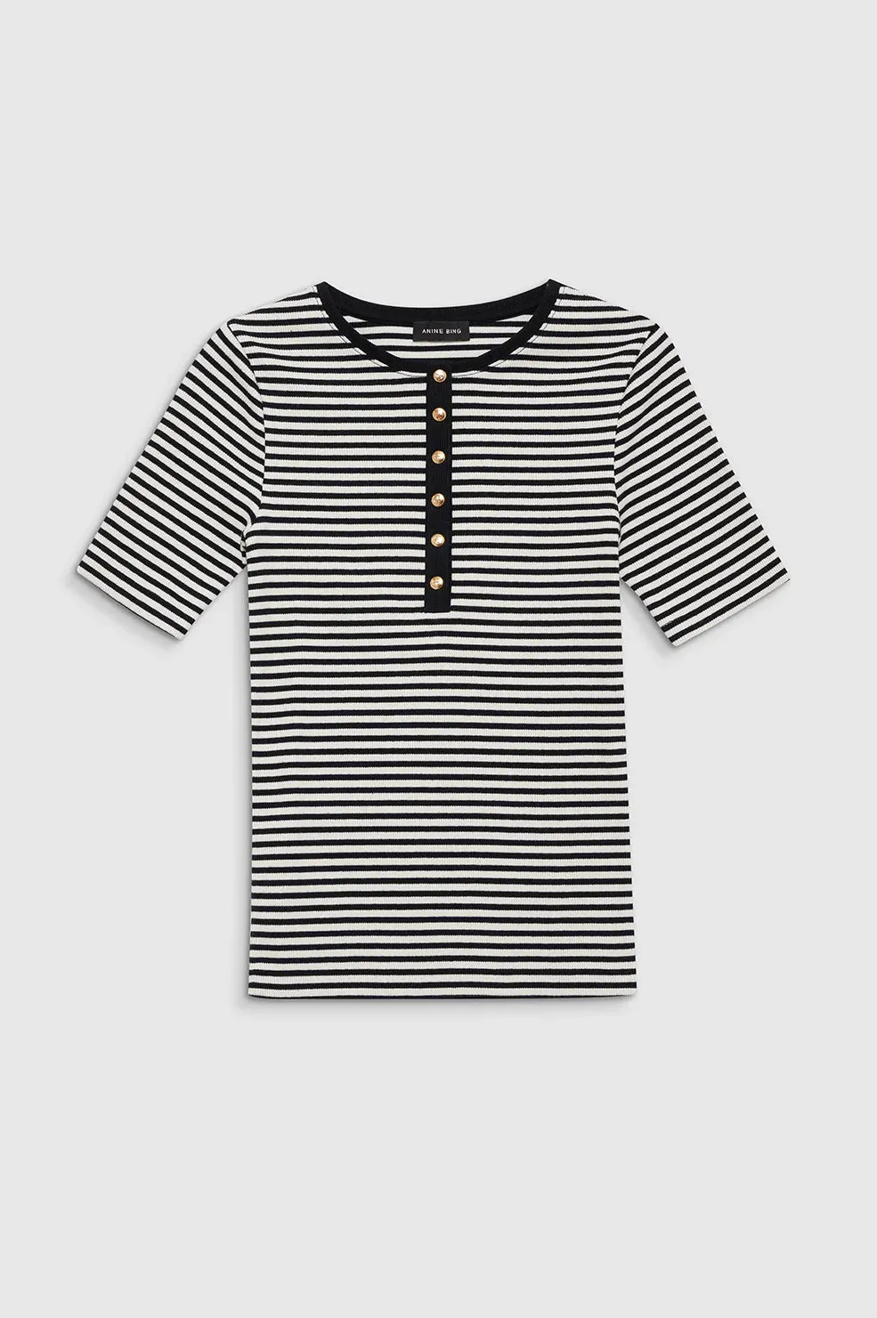 ALESSIA TEE - CREAM AND BLACK STRIPE - ANINE BING