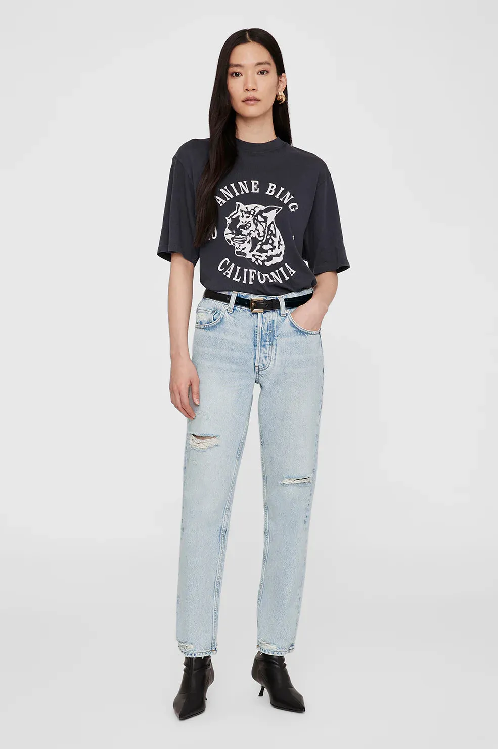 AVI TEE COLLEGIATE LEOPARD - WASHED CHARCOAL - ANINE BING