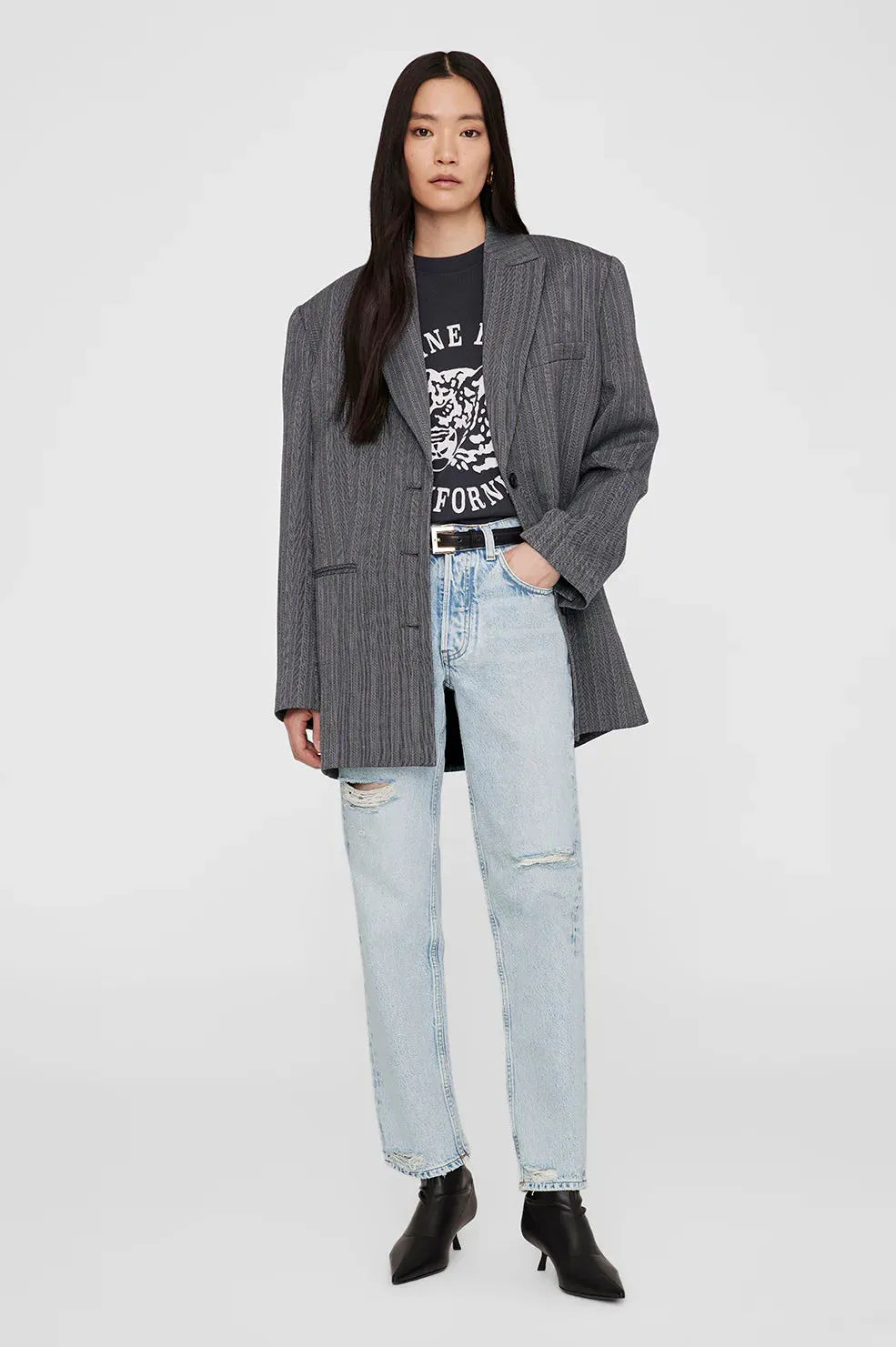 AVI TEE COLLEGIATE LEOPARD - WASHED CHARCOAL - ANINE BING