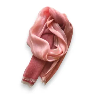 BAJRA - HAND DYED LINEN BLEND SCARF IN PEONY BLUSH OMBRE