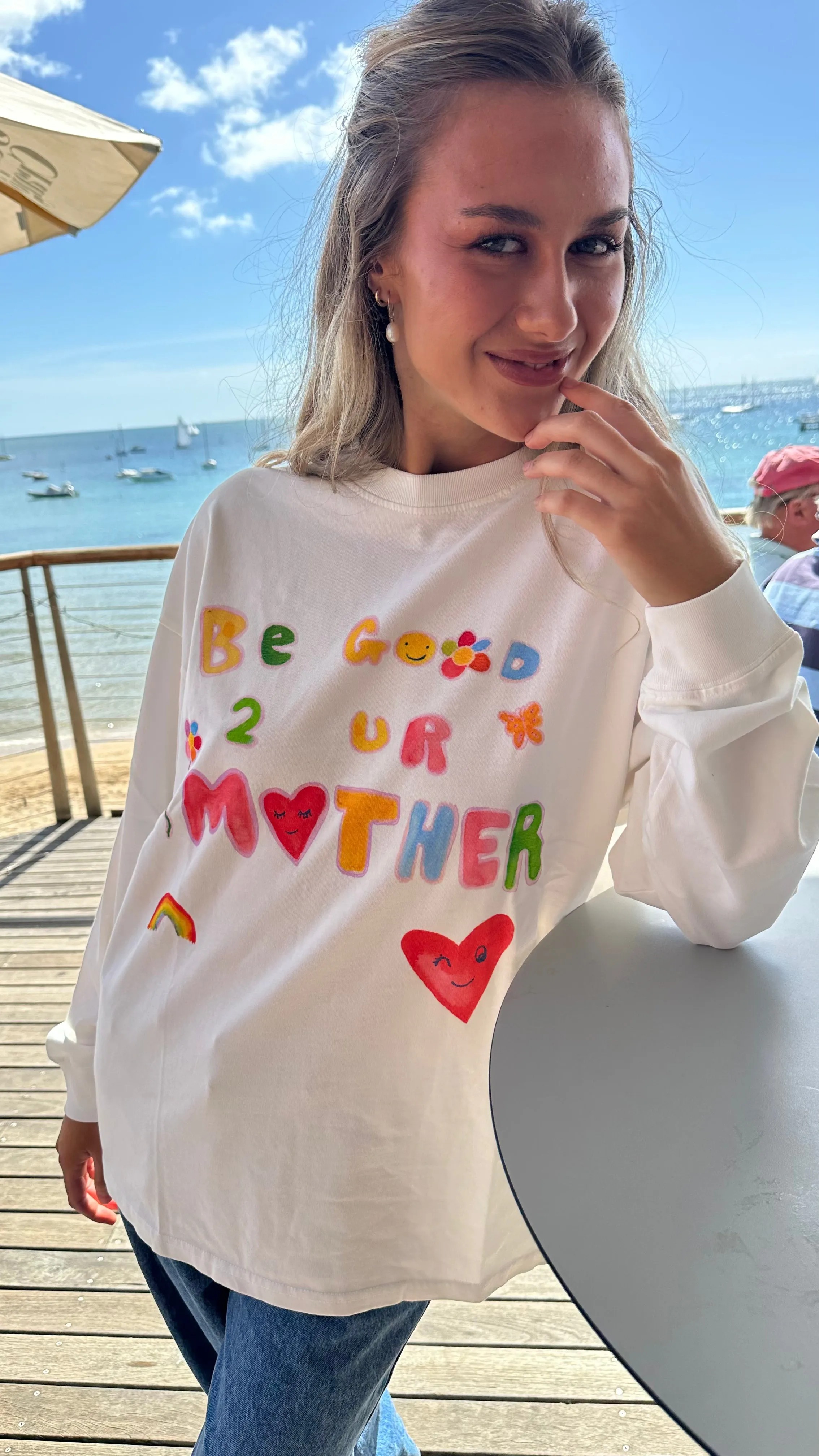 BE GOOD TO YOUR MOTHER LONG SLEEVE TEE - WHITE - MAKU