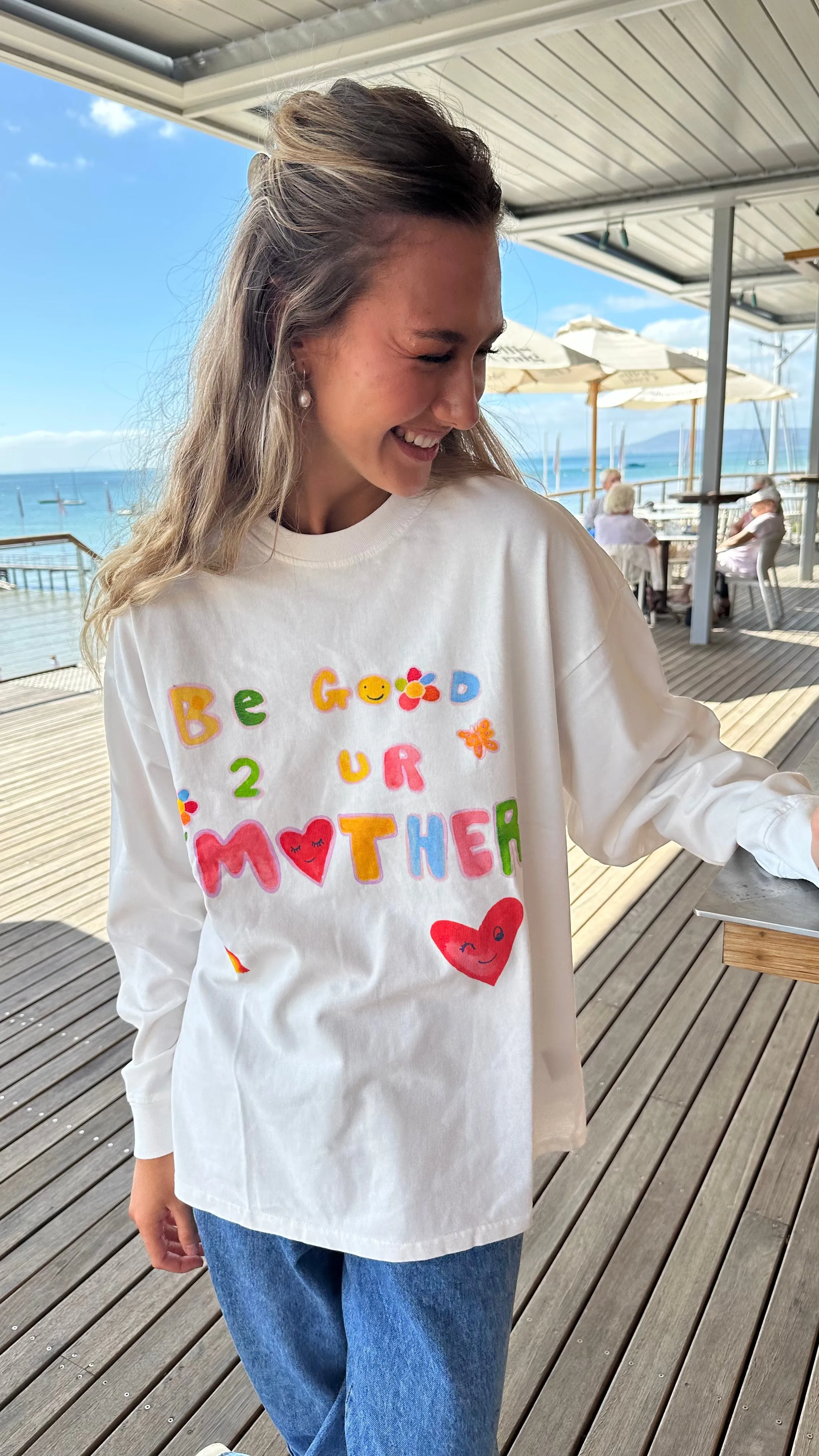 BE GOOD TO YOUR MOTHER LONG SLEEVE TEE - WHITE - MAKU
