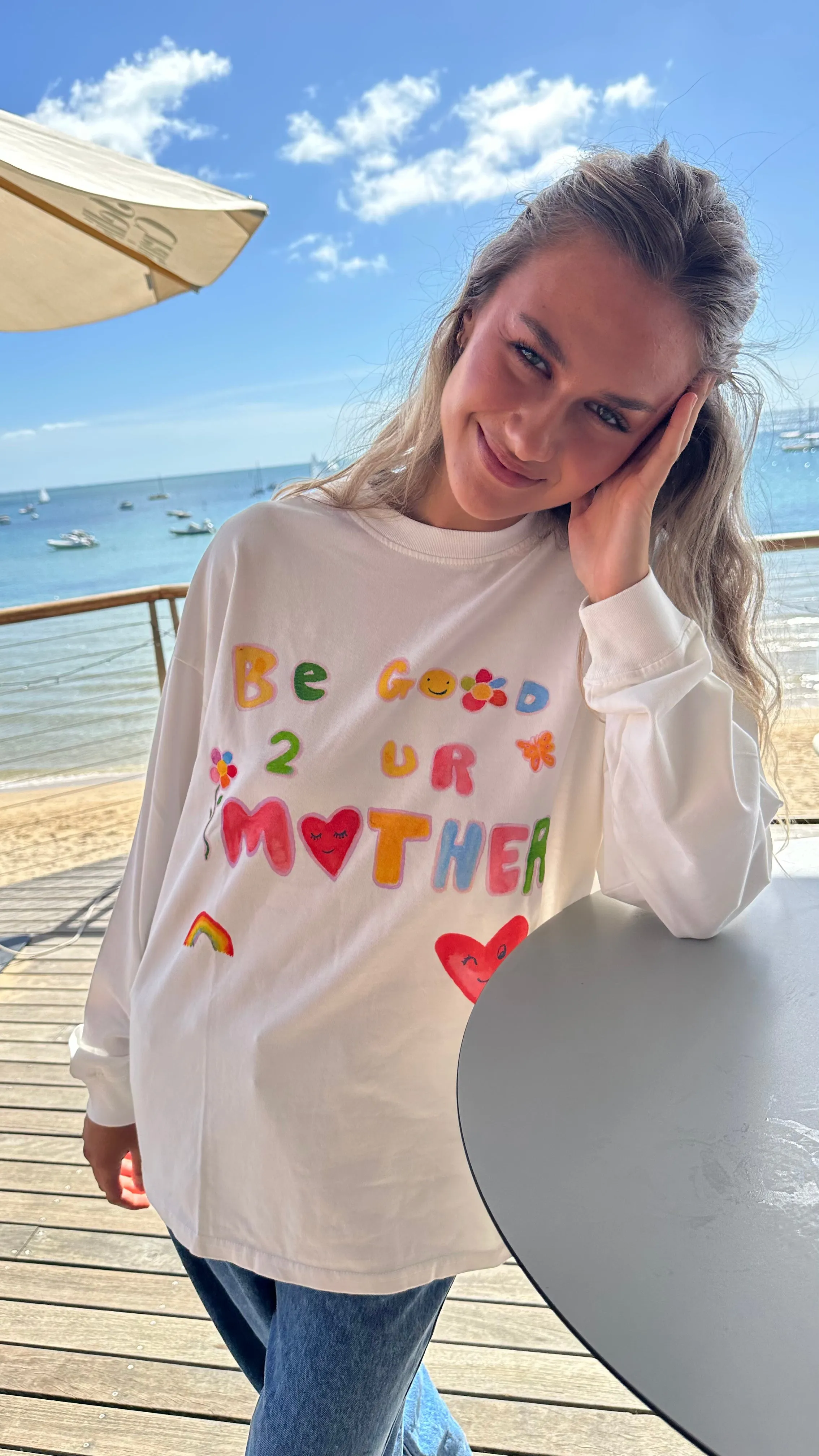 BE GOOD TO YOUR MOTHER LONG SLEEVE TEE - WHITE - MAKU