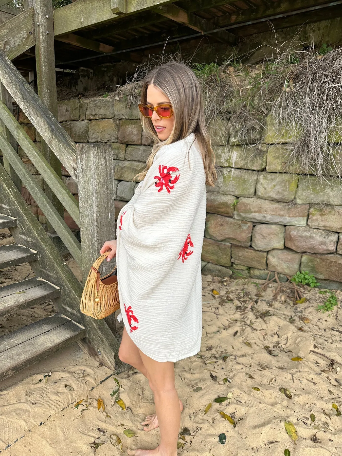BEACH THROW -  NATURAL CRAB MOTIF - CIE CIE
