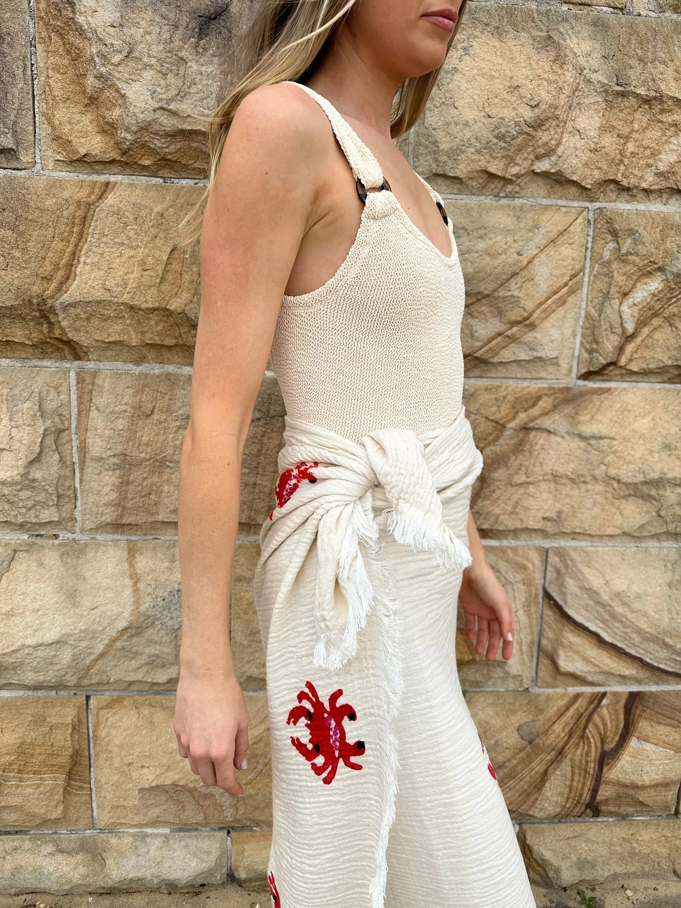 BEACH THROW -  NATURAL CRAB MOTIF - CIE CIE