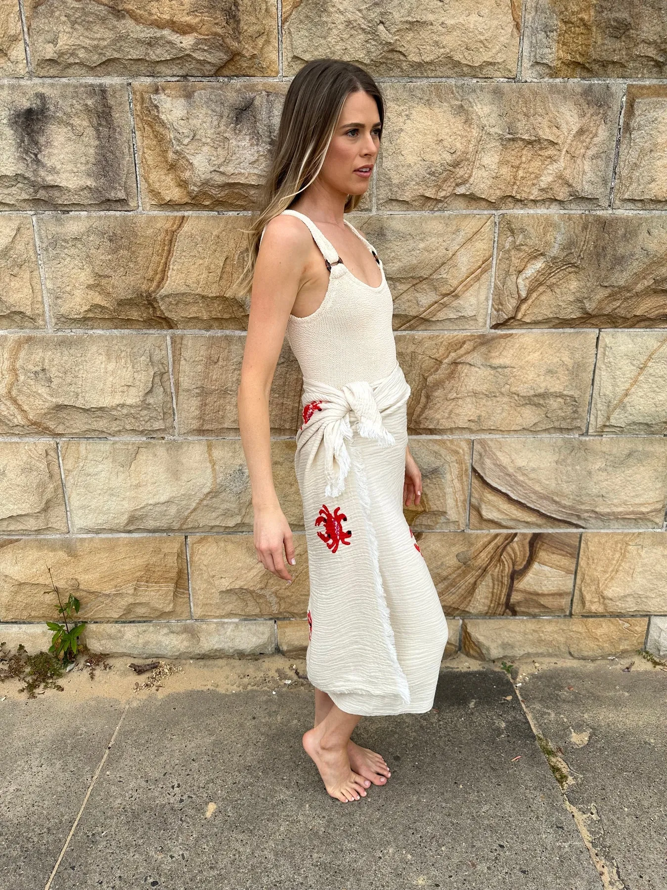 BEACH THROW -  NATURAL CRAB MOTIF - CIE CIE
