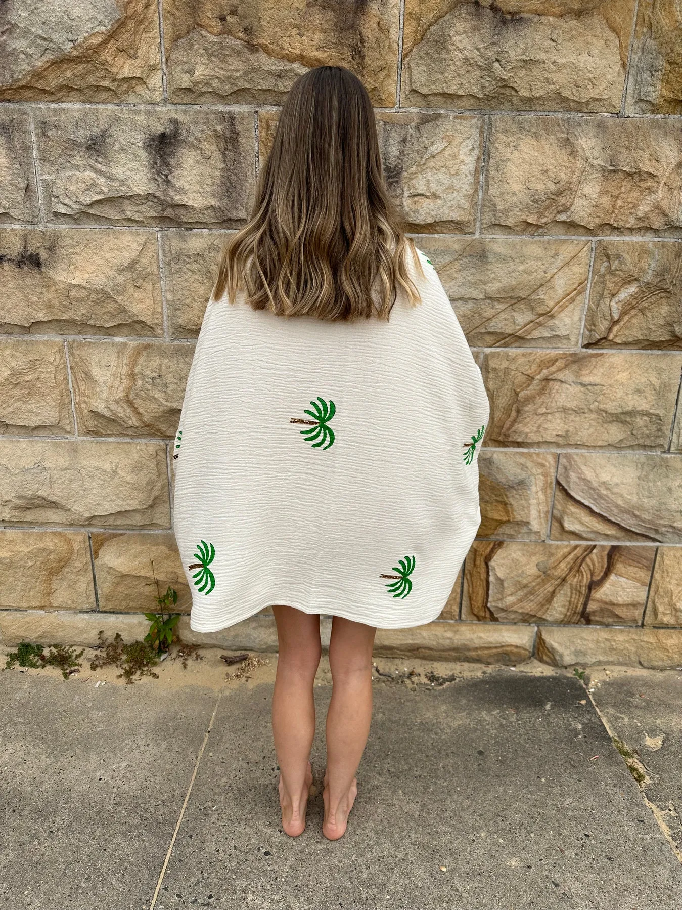 BEACH THROW - NATURAL PALM TREE MOTIF - CIE CIE
