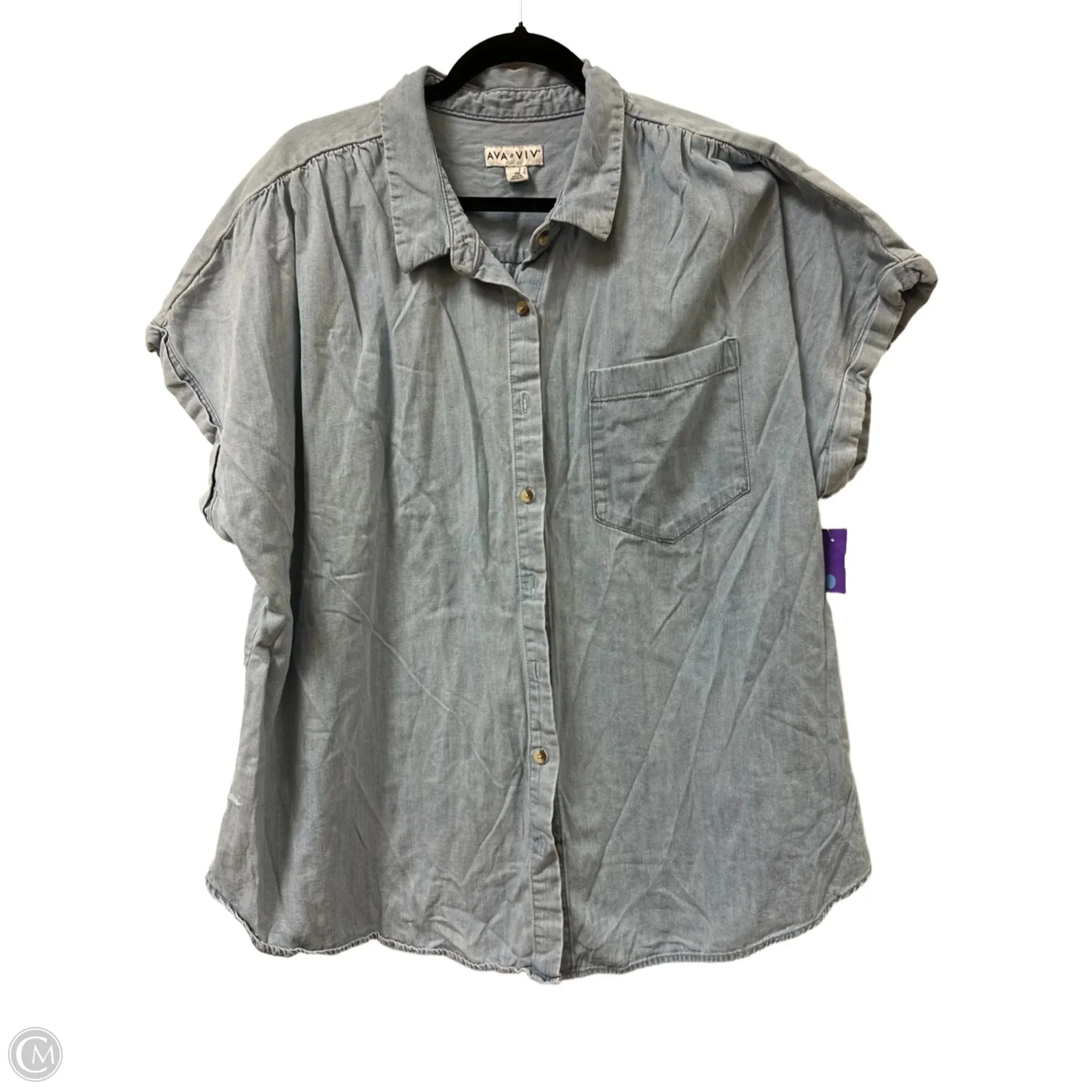 Blouse Short Sleeve By Ava & Viv In Blue Denim, Size: 3x