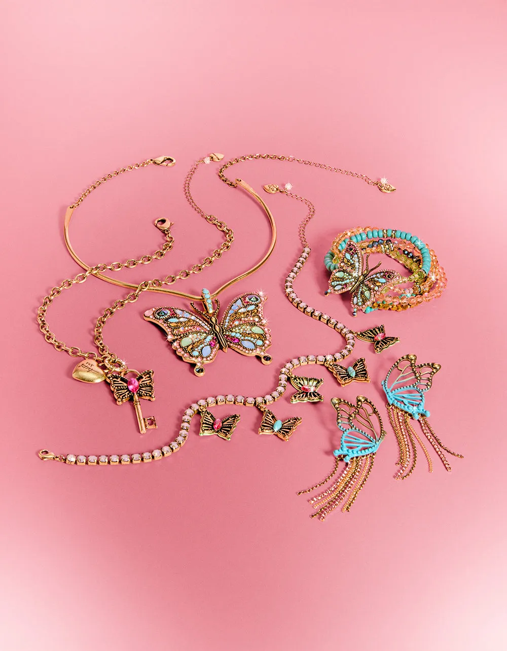 BOHO BUTTERFLY STONE BUTTERFLY ROUND WIRE NECKLACE MULTI Betsey Johnson