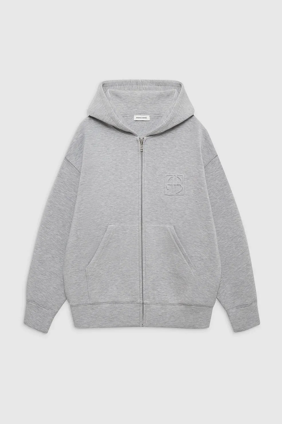 BOND ZIP UP HOODIE FRAMED MONOGRAM - HEATHER GREY - ANINE BING