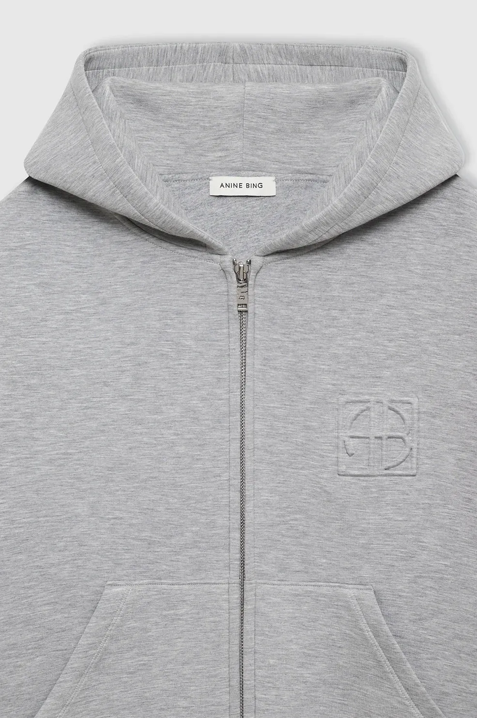 BOND ZIP UP HOODIE FRAMED MONOGRAM - HEATHER GREY - ANINE BING