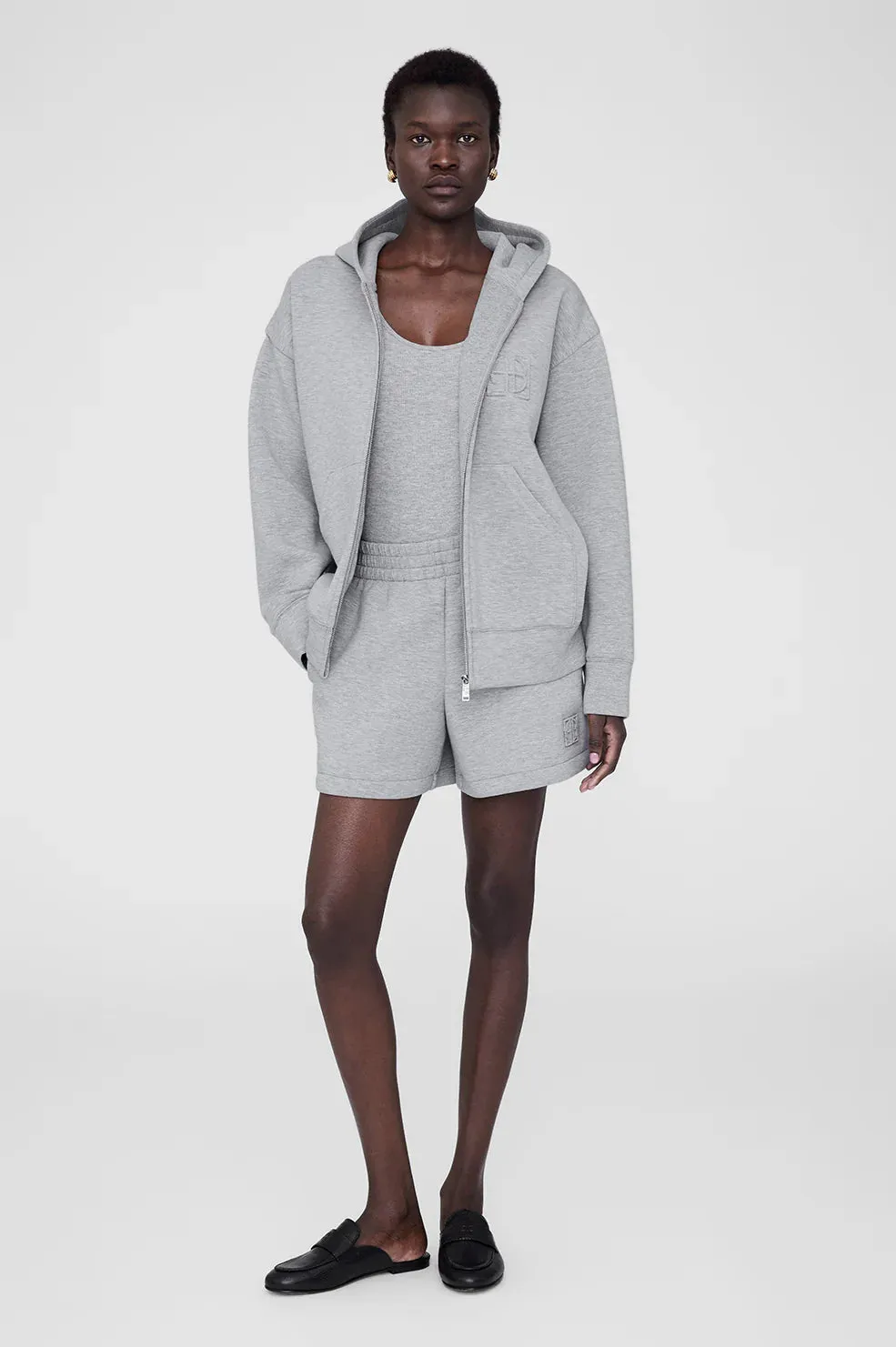BOND ZIP UP HOODIE FRAMED MONOGRAM - HEATHER GREY - ANINE BING