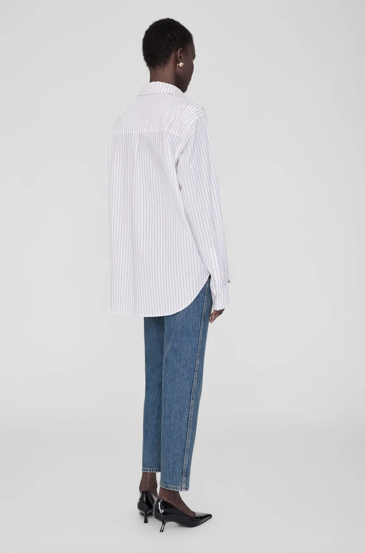 BRAXTON SHIRT - WHITE AND BORDEAUX MONOGRAM STRIPE - ANINE BING