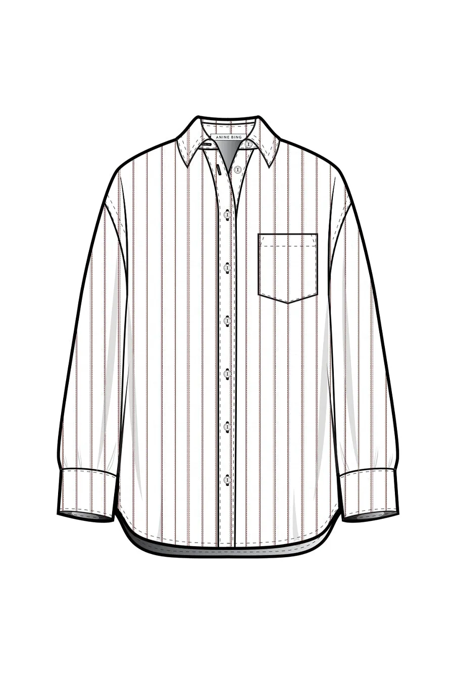 BRAXTON SHIRT - WHITE AND BORDEAUX MONOGRAM STRIPE - ANINE BING