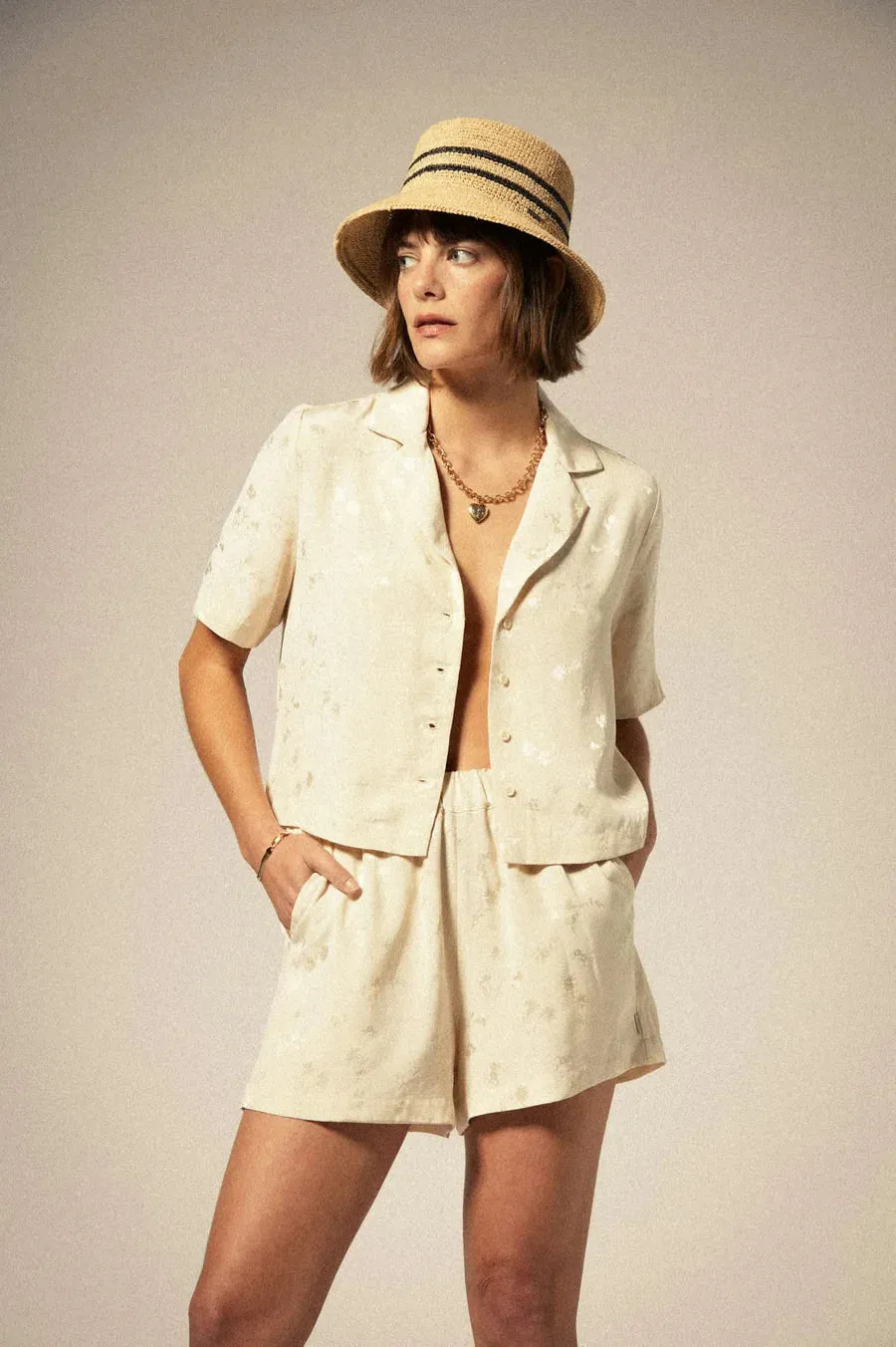 BRIXTON - SILKY JACQUARD SHIRT - WHITECAP FLORAL - SS25