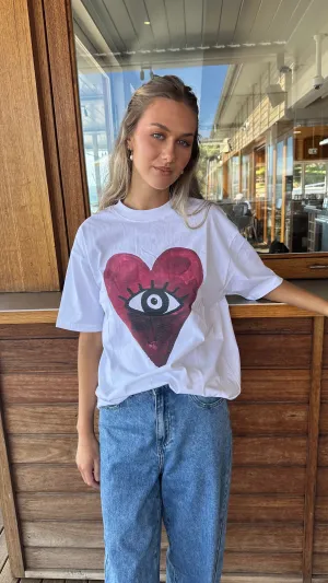 BURGUNDY HEARTS CLUB OVERSIZE TEE - LUCENT WHITE - MAKU