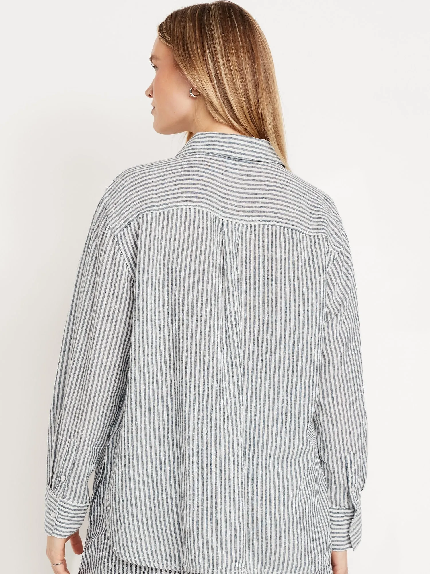 Button-Down Linen-Blend Striped Shirt
