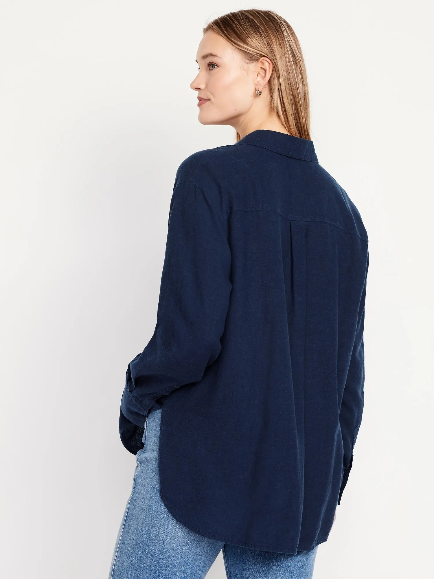Button-Down Linen-Blend Striped Shirt