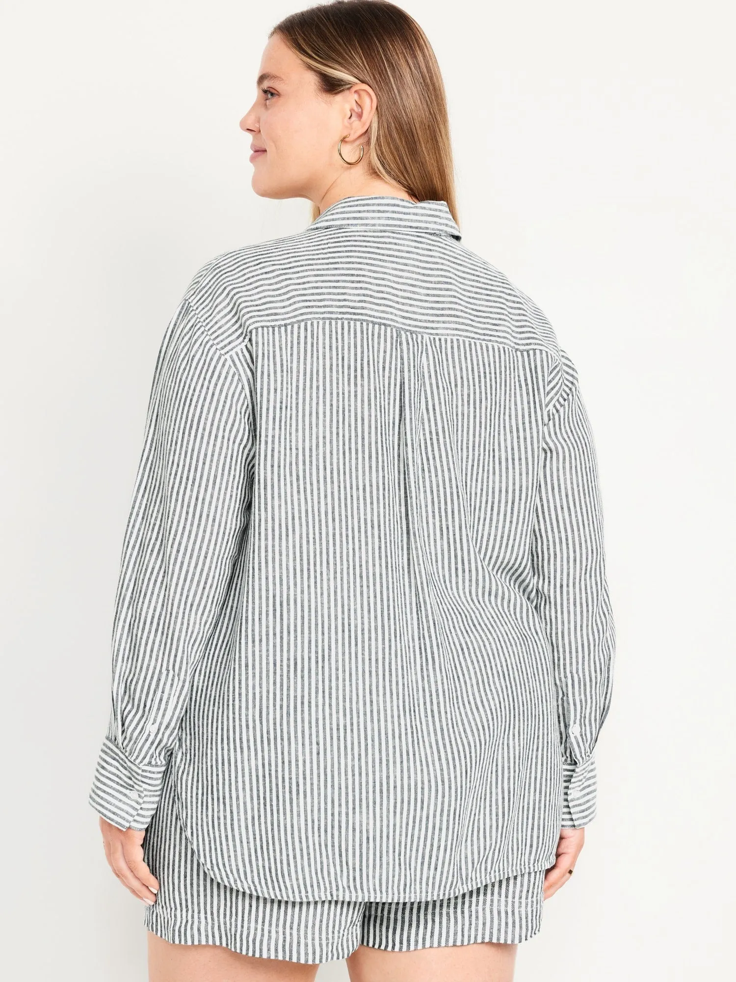 Button-Down Linen-Blend Striped Shirt