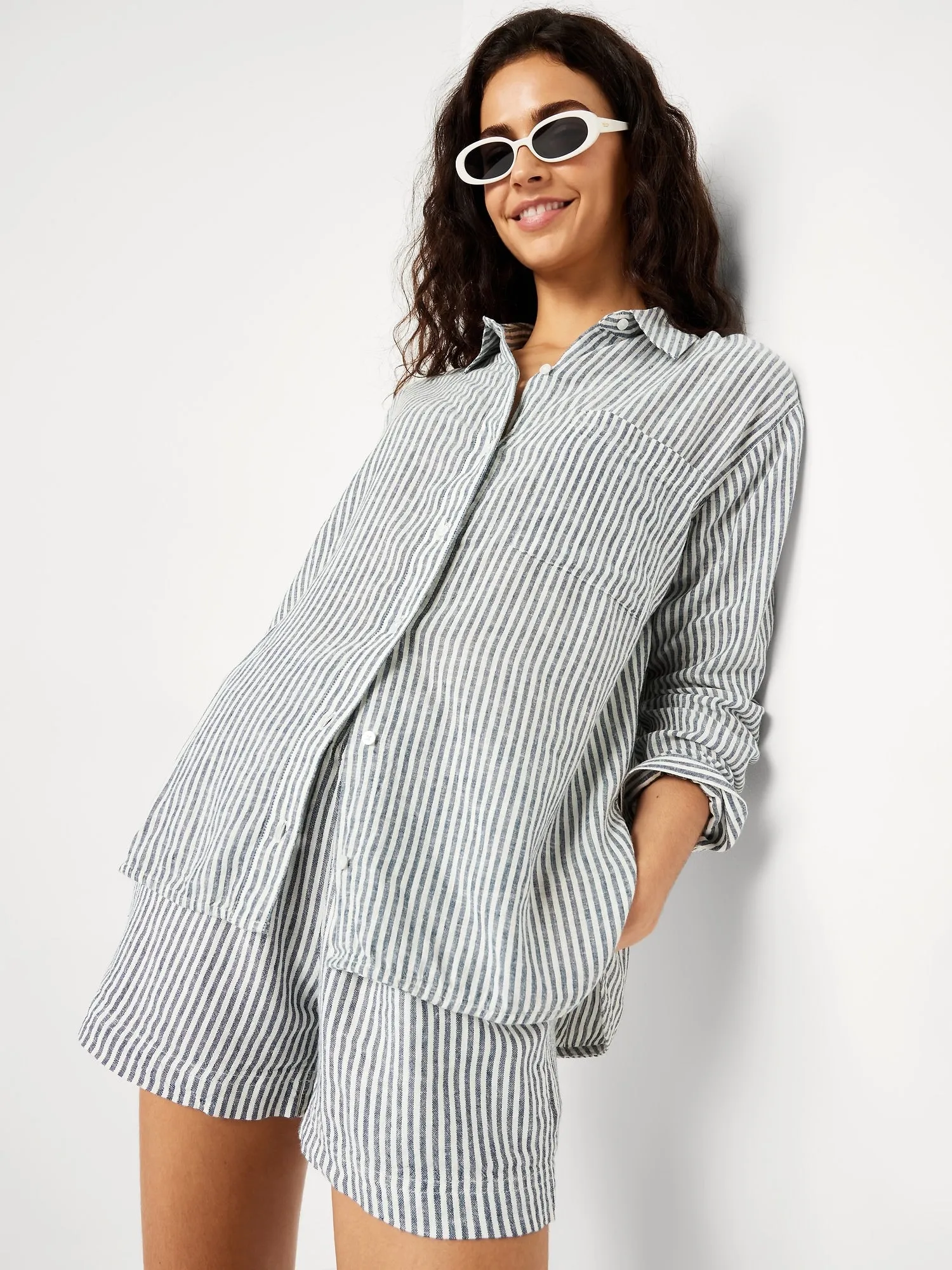 Button-Down Linen-Blend Striped Shirt