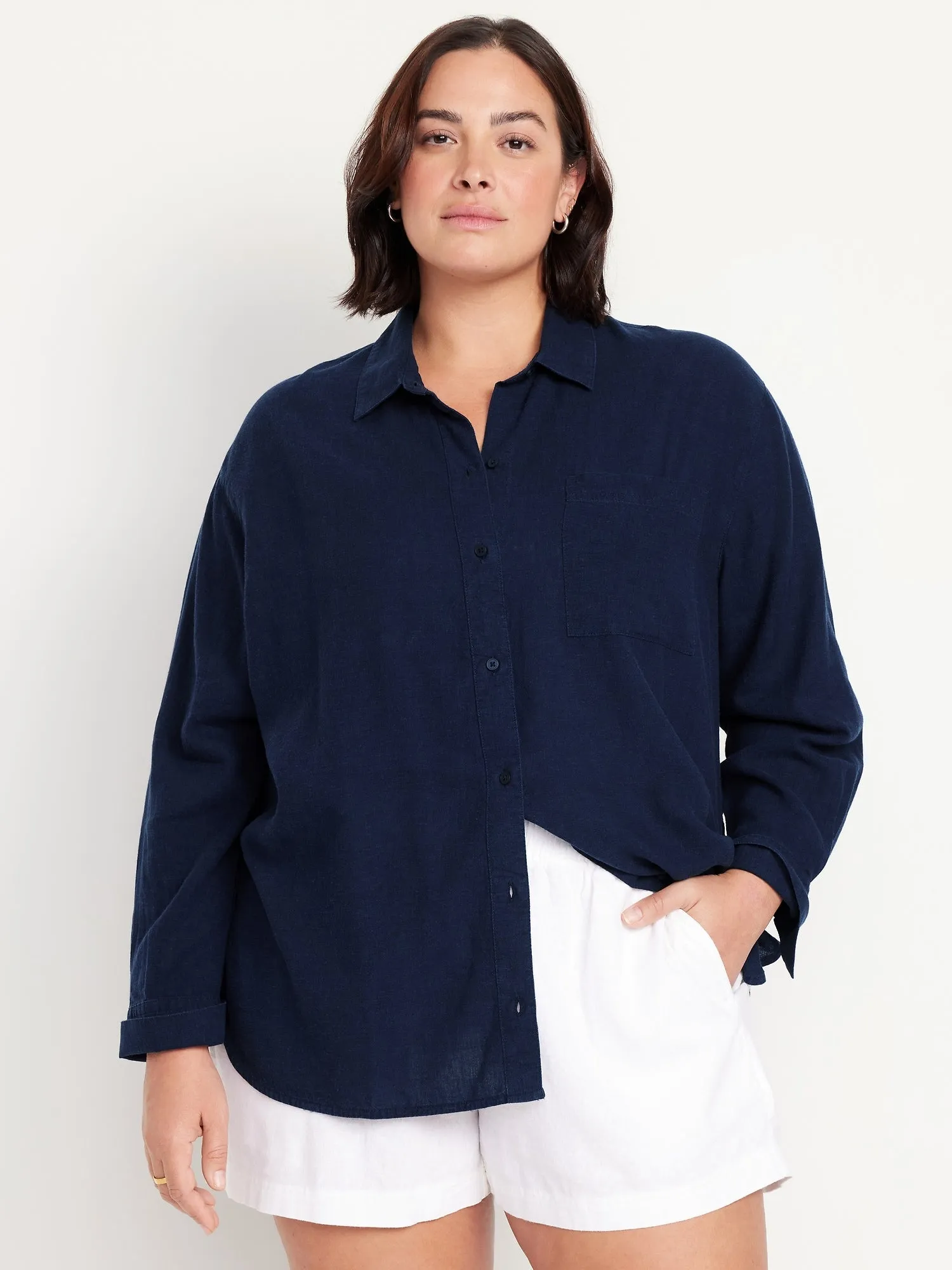 Button-Down Linen-Blend Striped Shirt