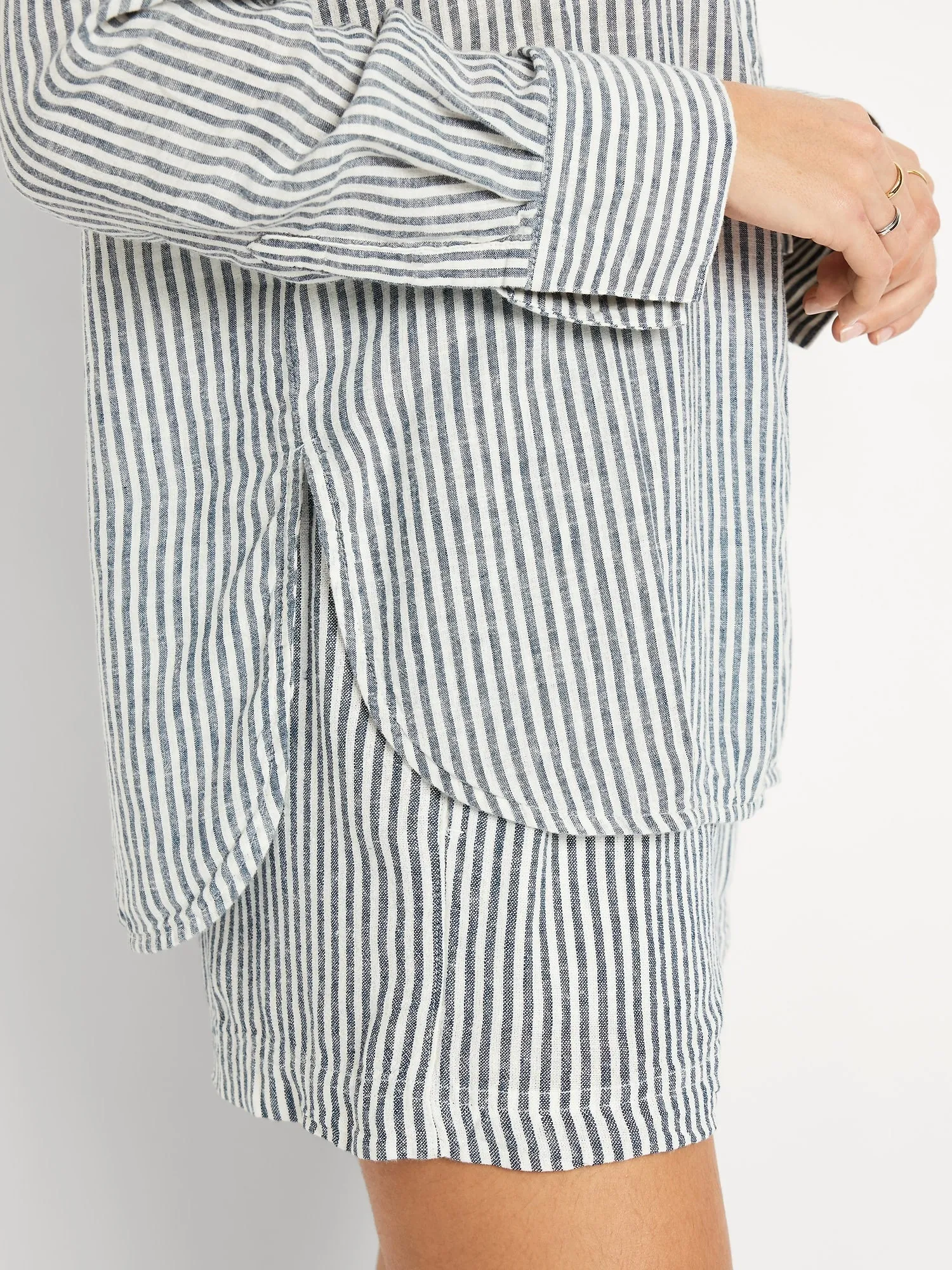 Button-Down Linen-Blend Striped Shirt
