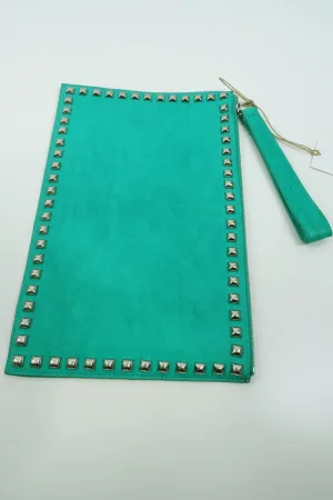 Carlos Green Studded Clutch