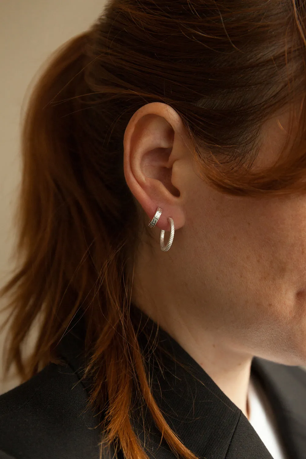 Cavalier Silver | Hoop Earrings w/ Herringbone Pattern
