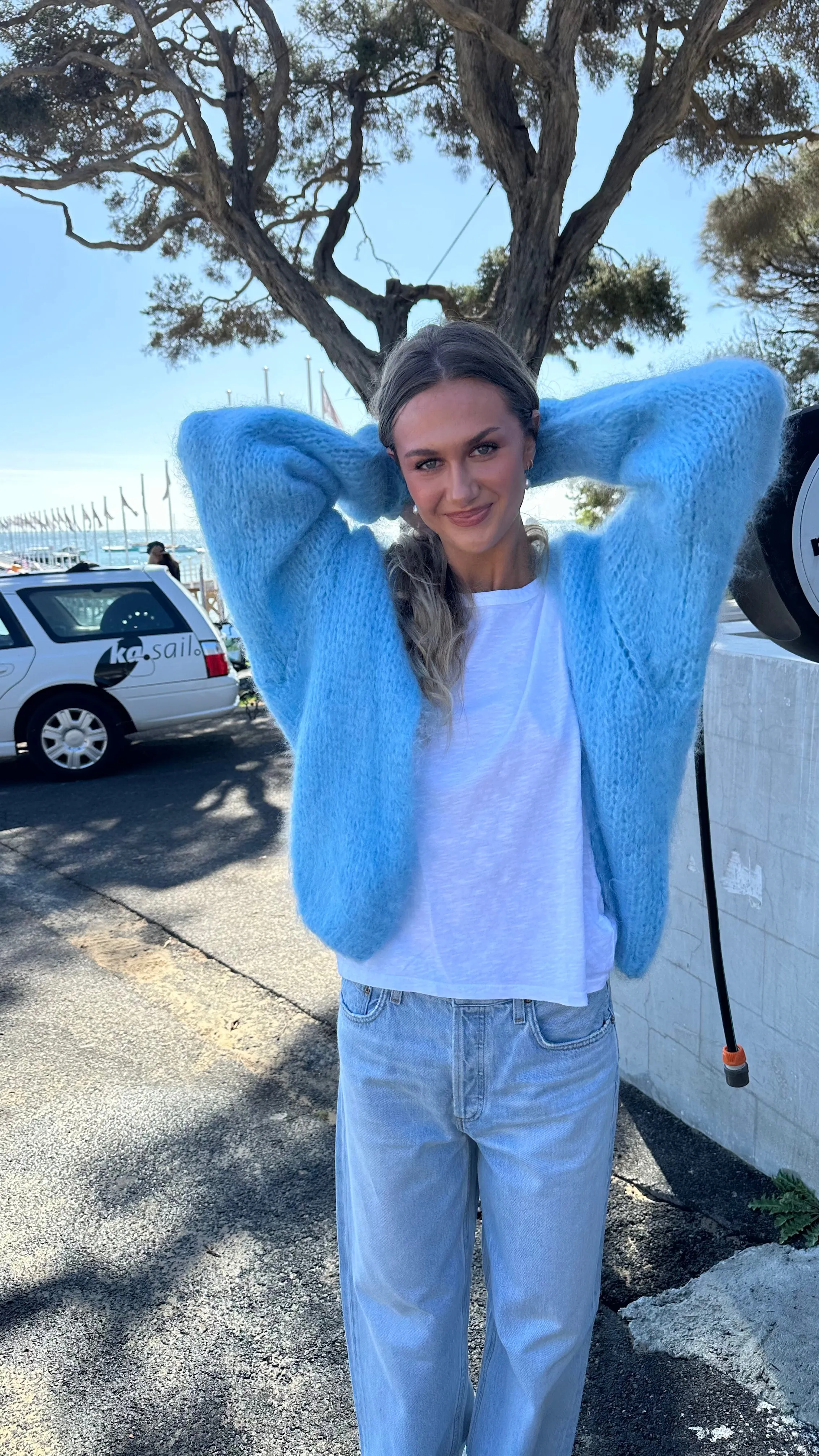 CHARLOTTE MOHAIR CARDIGAN - SKY BLUE LOVE GRAFITTI - LES TRICOTS D'O