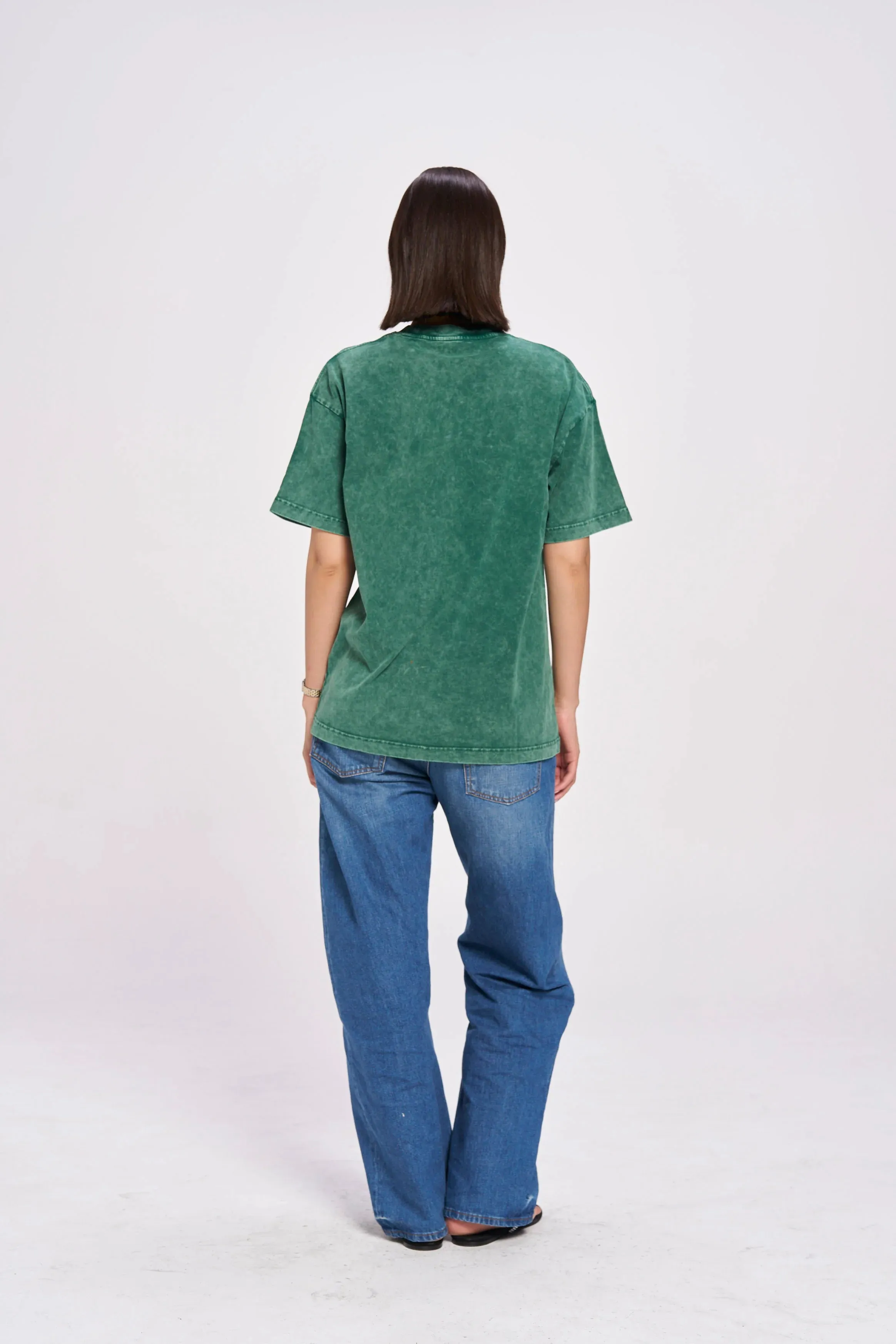 CHERRY BABY ACID WASH OVERSIZE TEE - DARK GREEN - MAKU