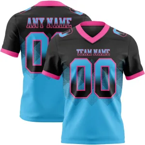 Custom Black Sky Blue-Pink Mesh Authentic Gradient Square Shape Flag Football Jersey