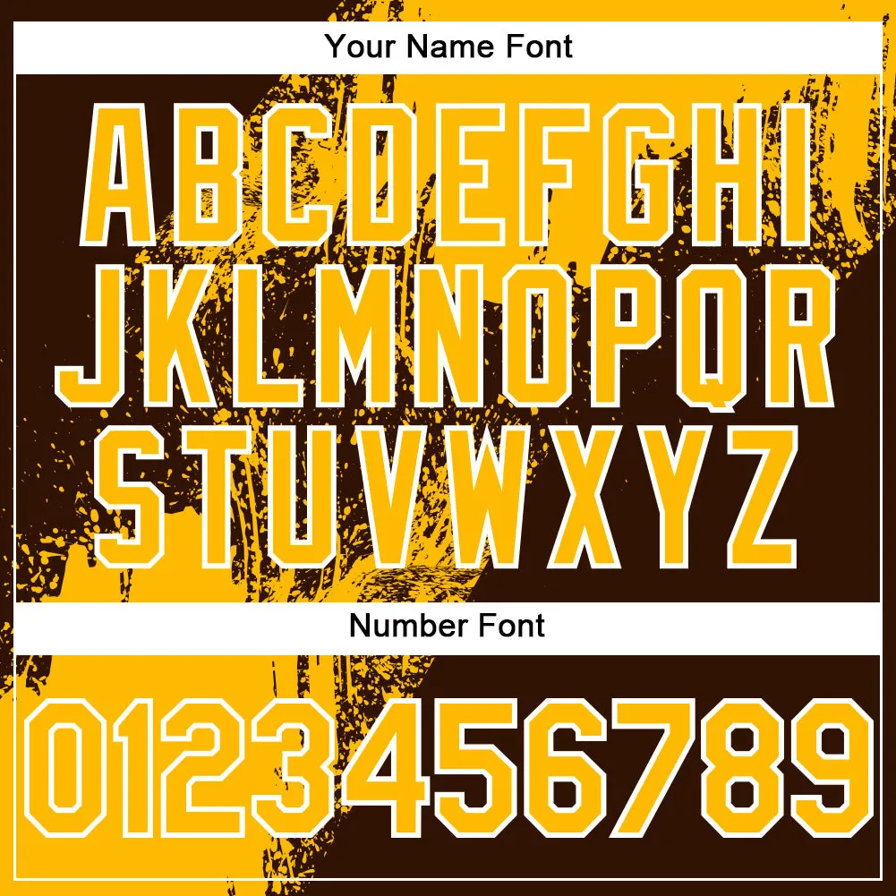 Custom Gold Brown-White 3D Pattern Abstract Brush Stroke Two-Button Unisex Softball Jersey