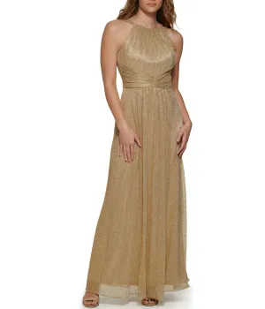Customer Favorite Shirred Halter Gown With Waistband Gold  Ends Soon!