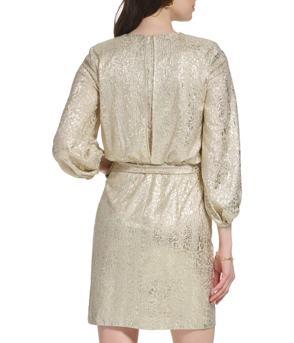 Doorbuster Longsleeve Pleated Neck Blouson Dress Champagne  Stylish & Comfortable