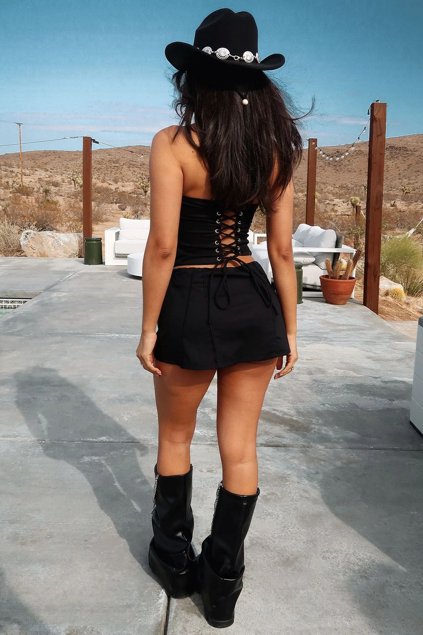 Dottie Strapless Lace-Up Top - Black