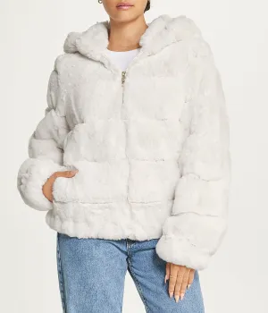 Editors Choice Short Faux Fur With Hood Ivory  Almost Sold Out!
