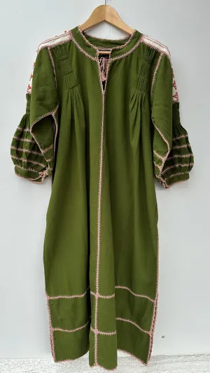 ESPANOLA DRESS LONG SLEEVE - OLIVE GREEN  / CAFE CROCHET - LAS NINAS