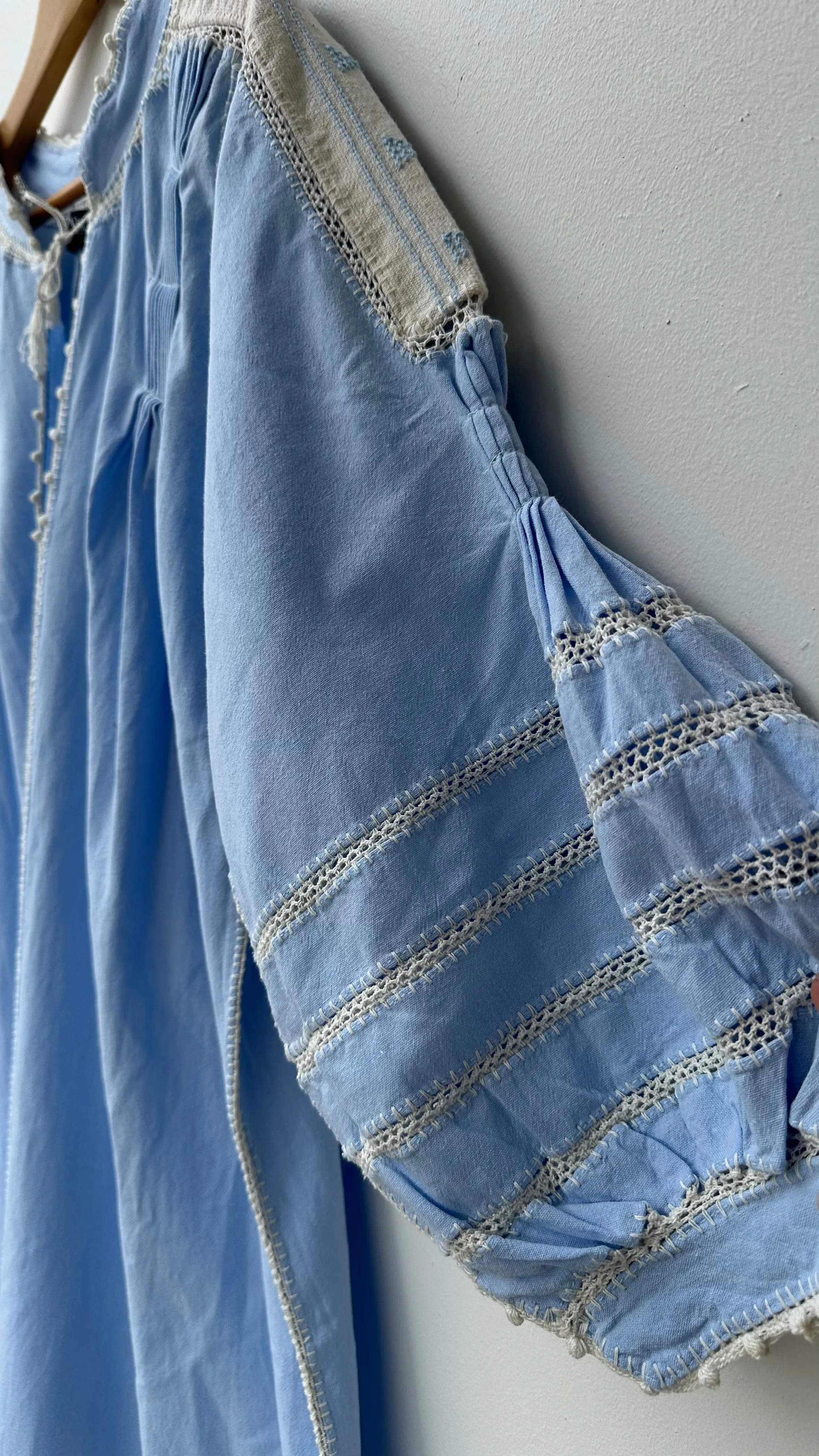 ESPANOLA DRESS LONG SLEEVE - PALE BLUE / CAFE CROCHET - LAS NINAS