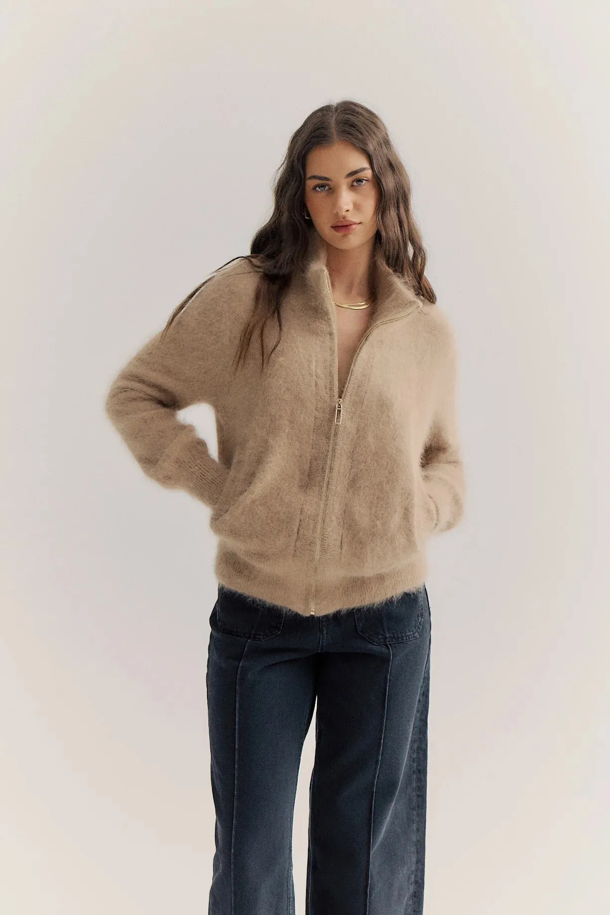 FELIX ZIP CASHMERE CARDIGAN - LATTE - WORLD OF NOMADS