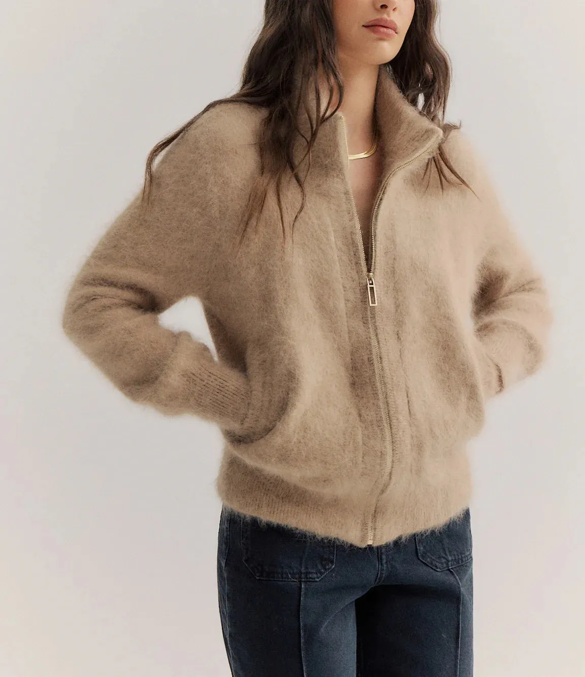 FELIX ZIP CASHMERE CARDIGAN - LATTE - WORLD OF NOMADS