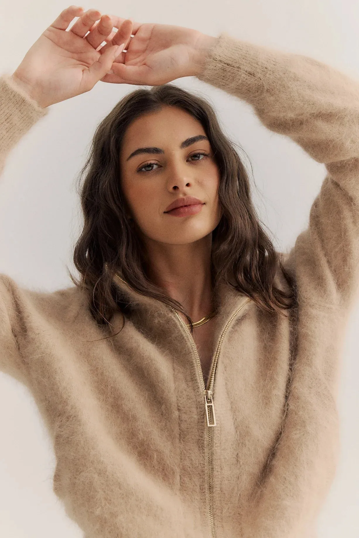 FELIX ZIP CASHMERE CARDIGAN - LATTE - WORLD OF NOMADS