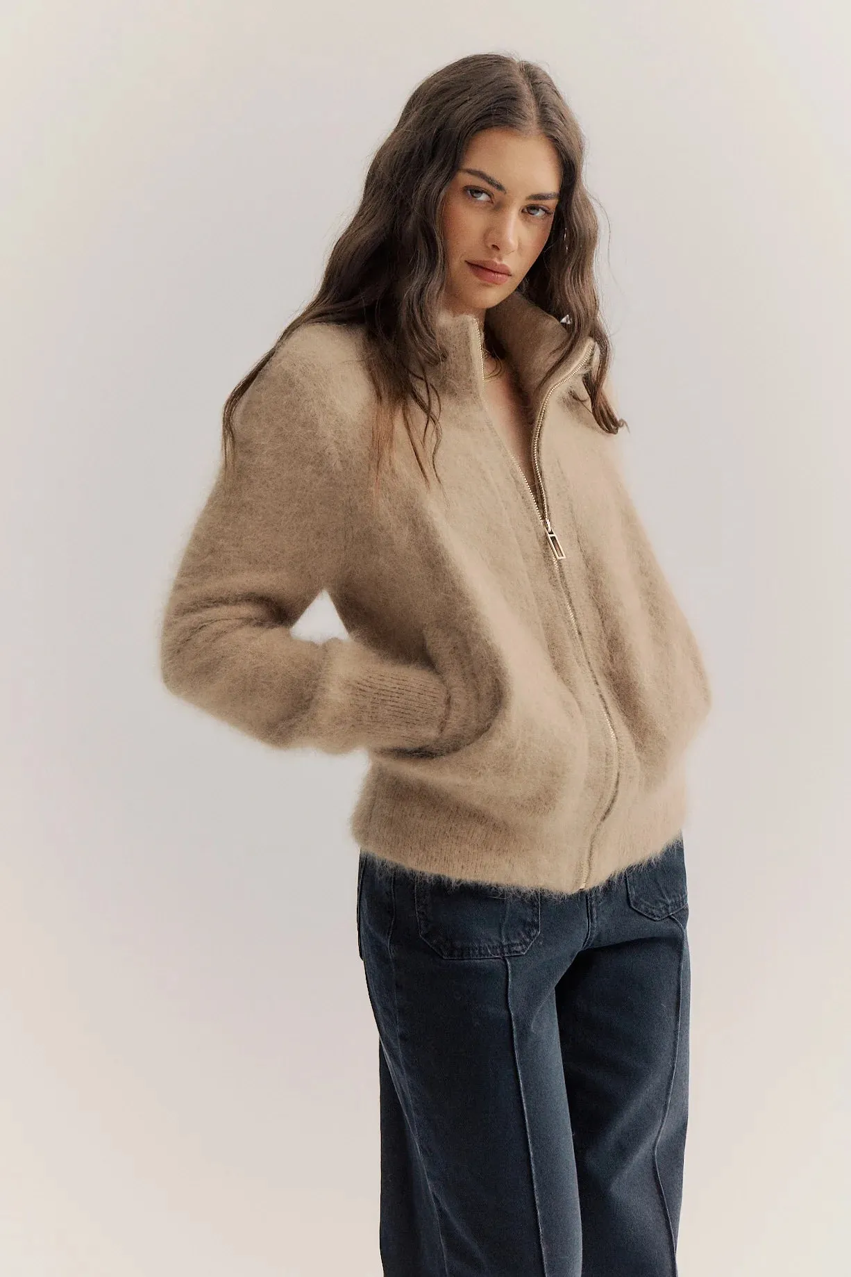 FELIX ZIP CASHMERE CARDIGAN - LATTE - WORLD OF NOMADS