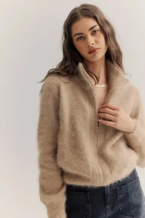 FELIX ZIP CASHMERE CARDIGAN - LATTE - WORLD OF NOMADS