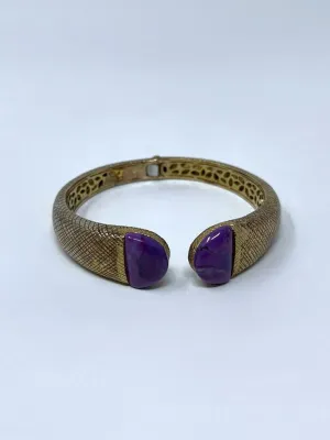 Gold & Purple Sterling Silver Crosshatch Retro Hinge Cuff Bracelet