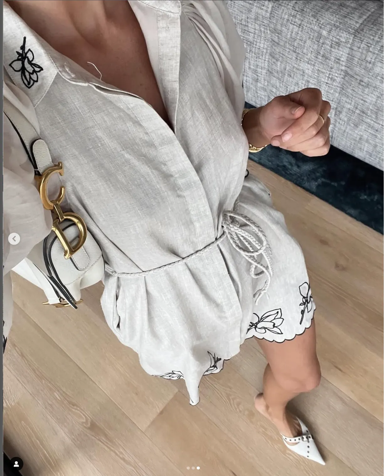 HATTIE LINEN RAMIE EMBROIDERY MINI SMOCK SHIRT DRESS - FLAX NAVY - JOSLIN STUDIO