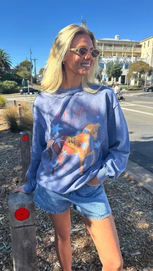 HER MESS ACID WASH CREW - BLUE - MAKU