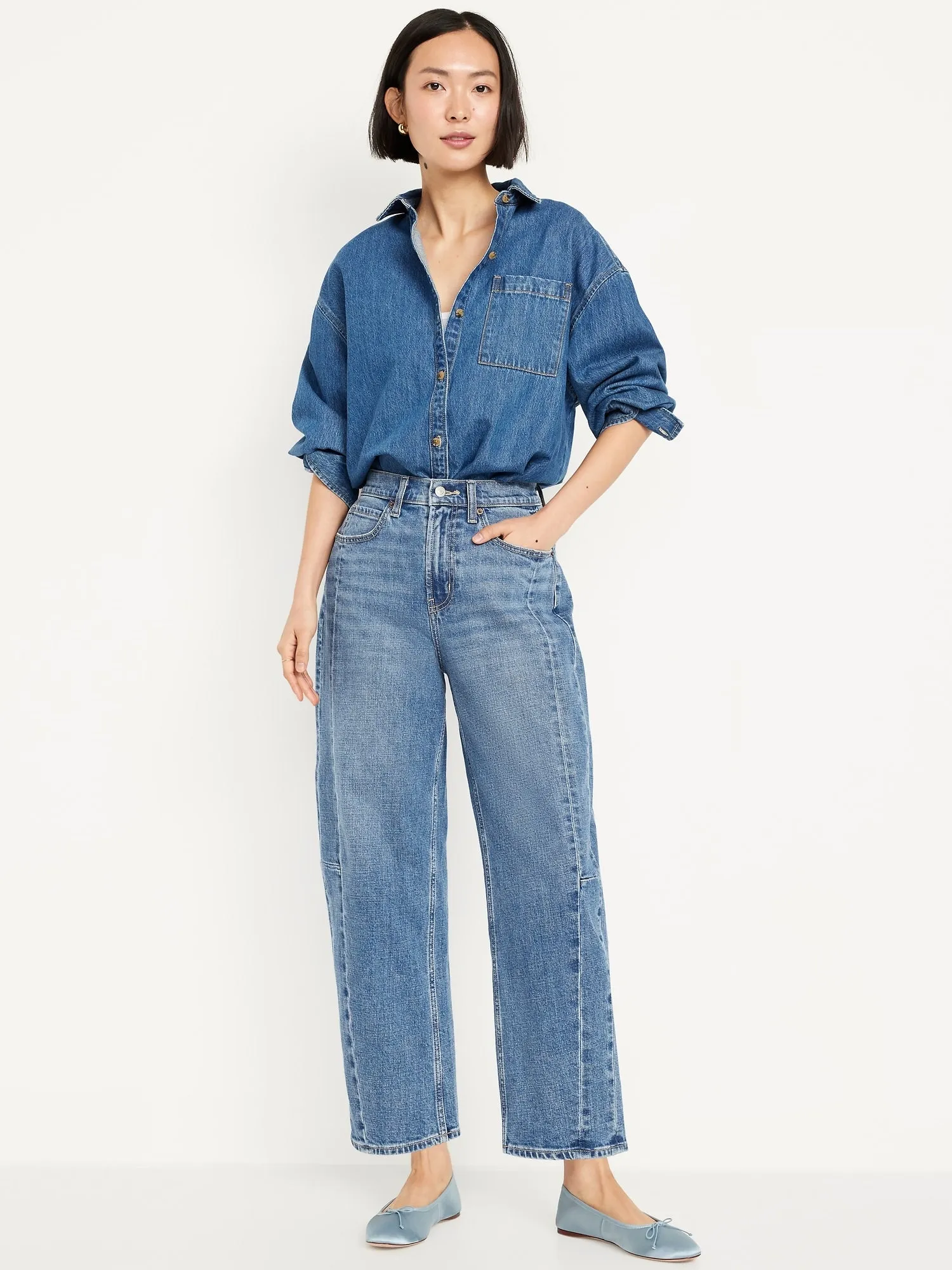 High-Waisted Barrel Ankle Jeans