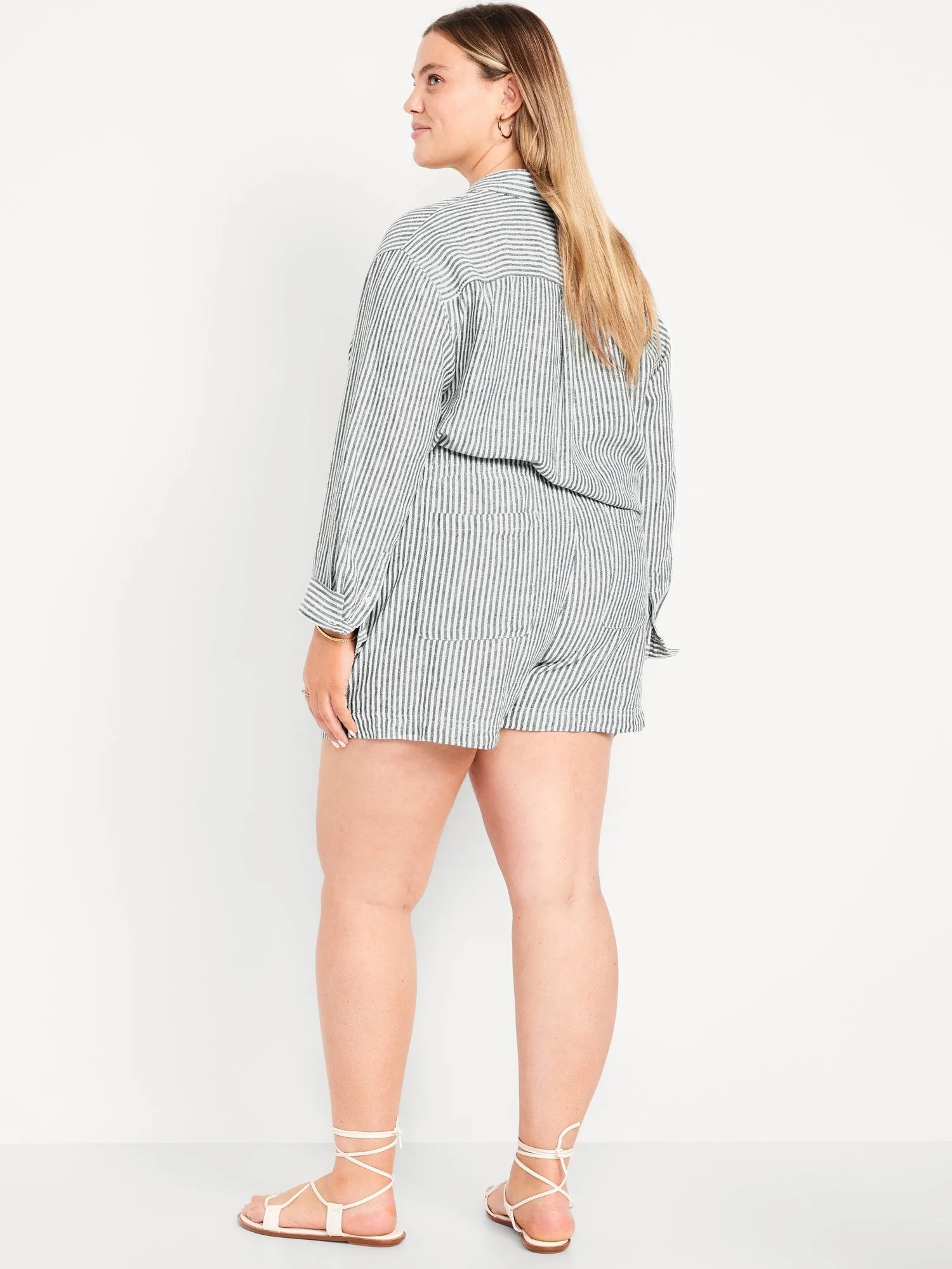 High-Waisted Linen-Blend Shorts -- 3.5-inch inseam